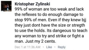 99% of woman are too weak Krystopher Zyllinkski