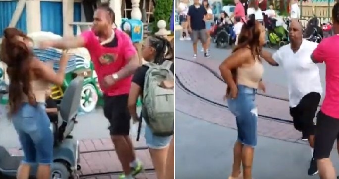 An Awful Brawl with Men vs Women Fights At Disneyland Ends With A Choke
