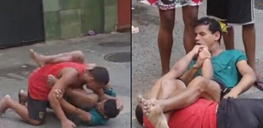 Tigth technical guillotine choke in a street fight in Brazil