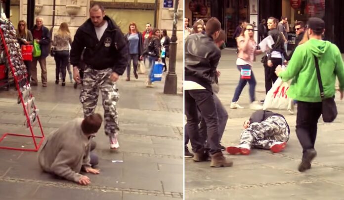 An Incredible Fight between Beggar and BodyBuilder Shocks Belgrade