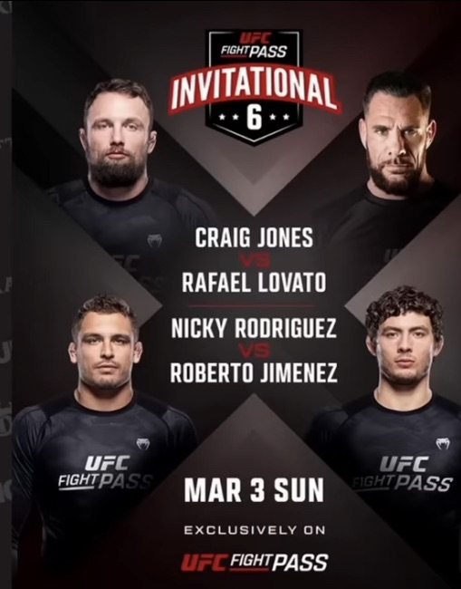 Craig Jones fights at UFC Fight pass Invitational versus Rafael Lovato poster
