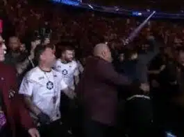 (VIDEO) We've never seen this before! Arman Tsarukyan knocks out a fan as he leaves the cage