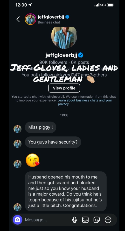 BJJ Practitioner's Wife Exposes Jeff Glover's Inappropriate Messages