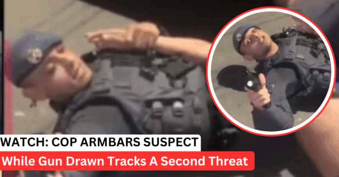 WATCH: Cop Holds Suspect In Armbar, Draws Gun at Surrounding Crowd