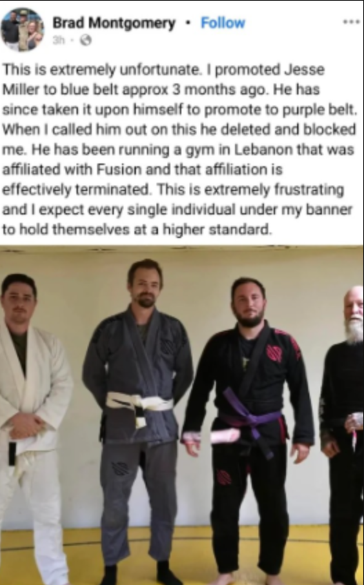 Blue to purple belt self promotion in BJJ Jessie Miller