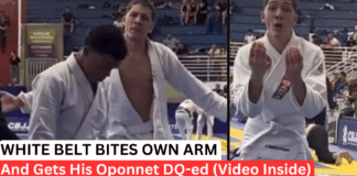 BJJ White Belt Bites Own Arm To Steal 7–0 Match