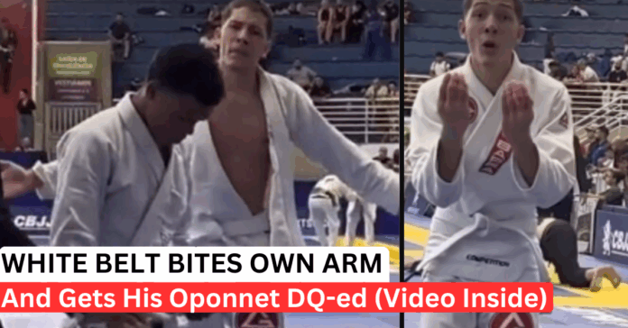 BJJ White Belt Bites Own Arm To Steal 7–0 Match